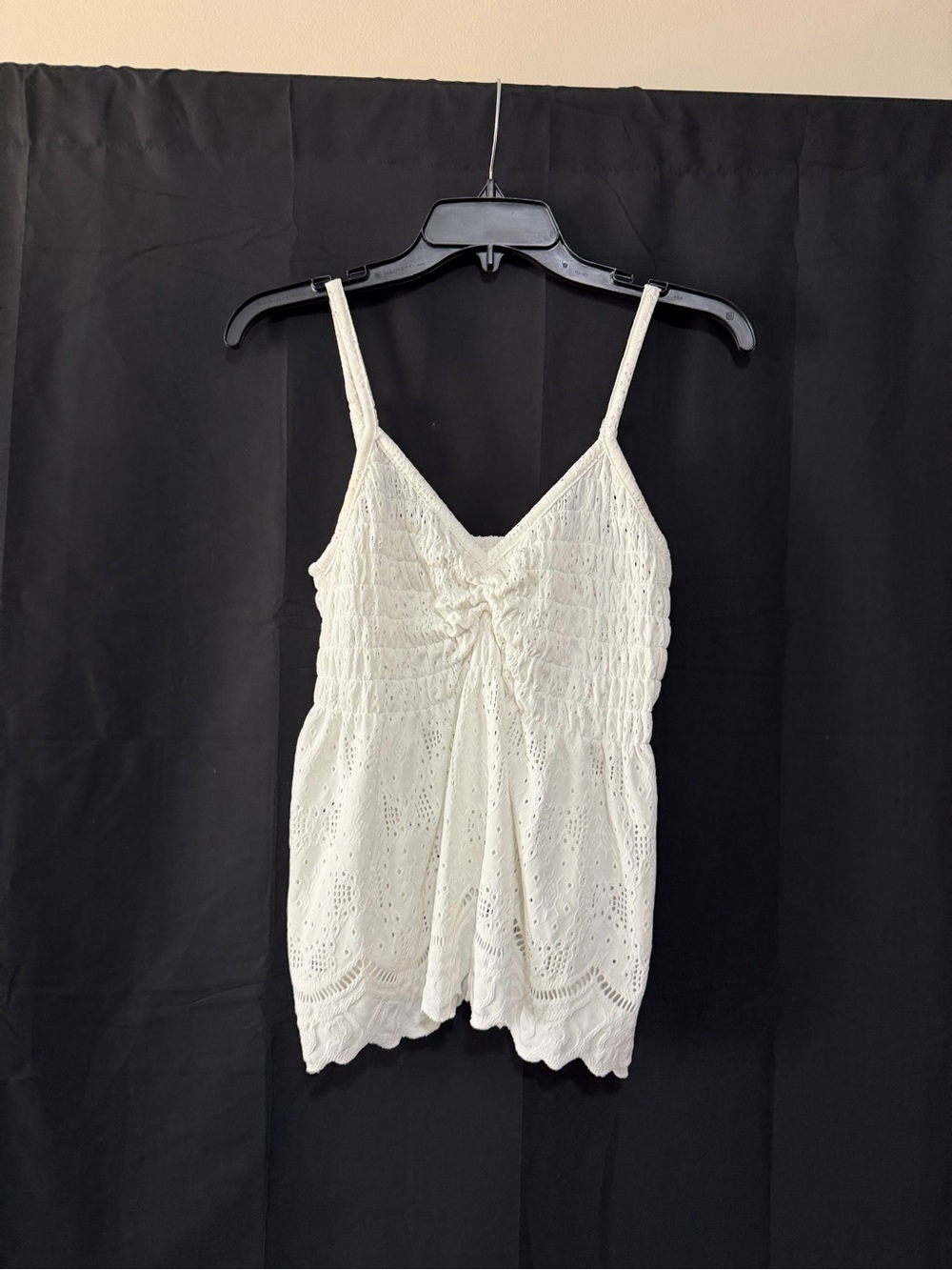 Women's White Eyelet Smocked Camisole Top
